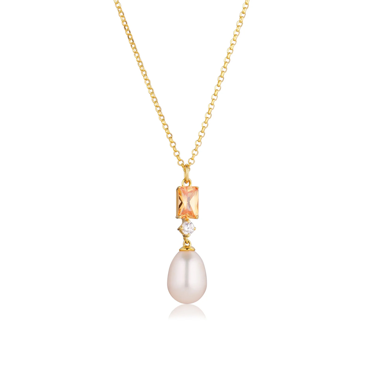 Sif Jakobs Galatina 18ct Yellow Gold Plated Freshwater Pearl & Champagne Zircona Pendant SJ-N12381-PCH-YG