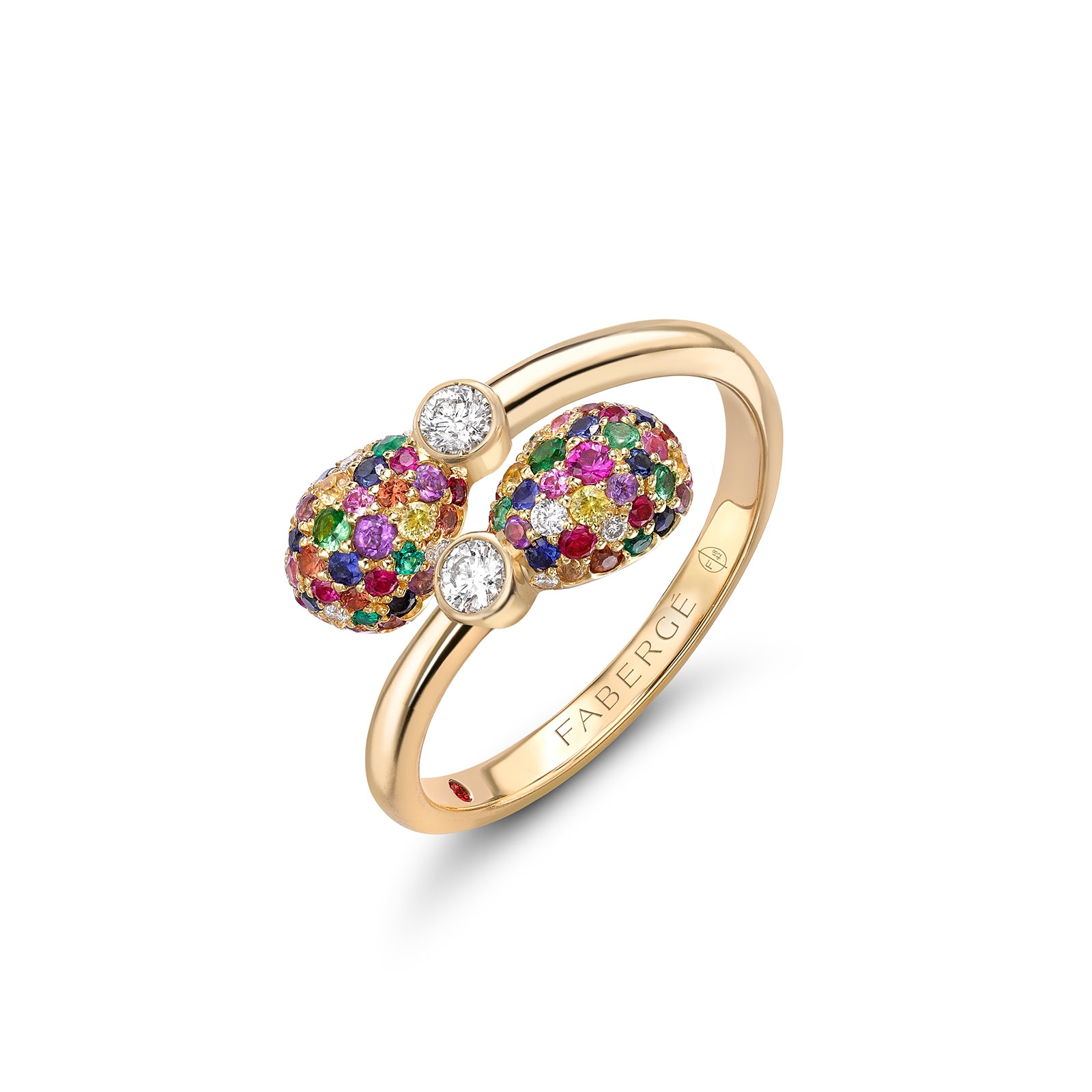Fabergé Emotion Yellow Gold & Muticoloured Gemstone Crossover Ring 1165RG2107