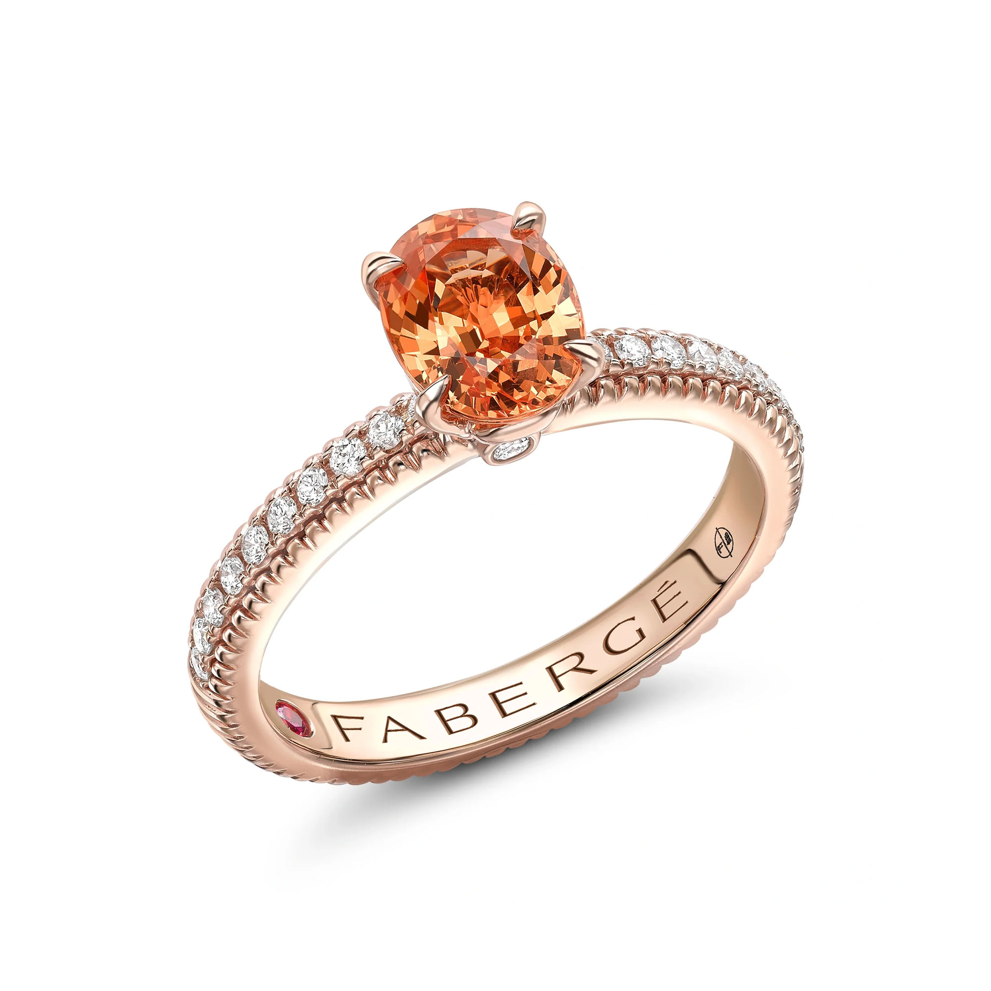 Fabergé Colours of Love 18ct Rose Gold Oval Spessartite & Diamond Shoulders Fluted Ring 831RG2326/104 - Size: P