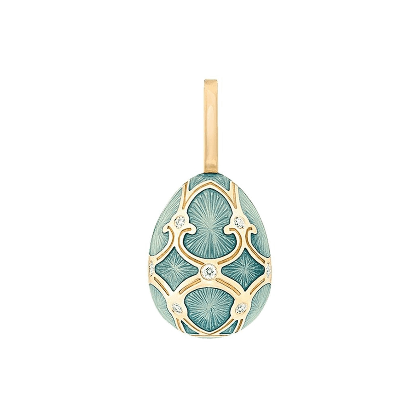 Fabergé Heritage Yellow Gold Diamond & Turquoise Guilloché Enamel Egg Charm 701EC1357