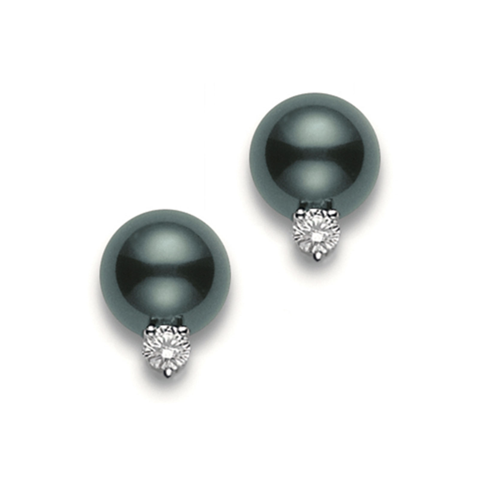 Mikimoto 8mm A+ Black Pearl and Diamond Stud Earrings PES 802BD W