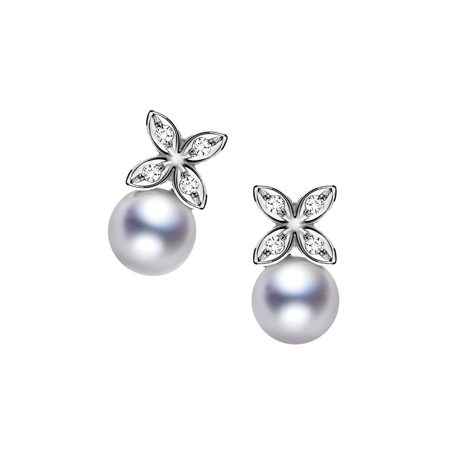 Mikimoto Clover 5.75mm Pearl and Diamond Earrings PE 1392D W