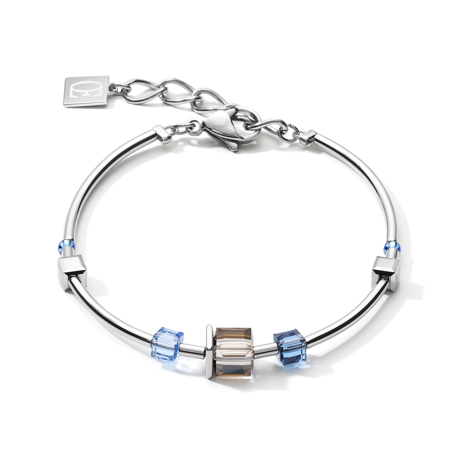 Coeur de Lion Stainless Steel Blue Grey Geo Cube Bracelet 5026/30-0700