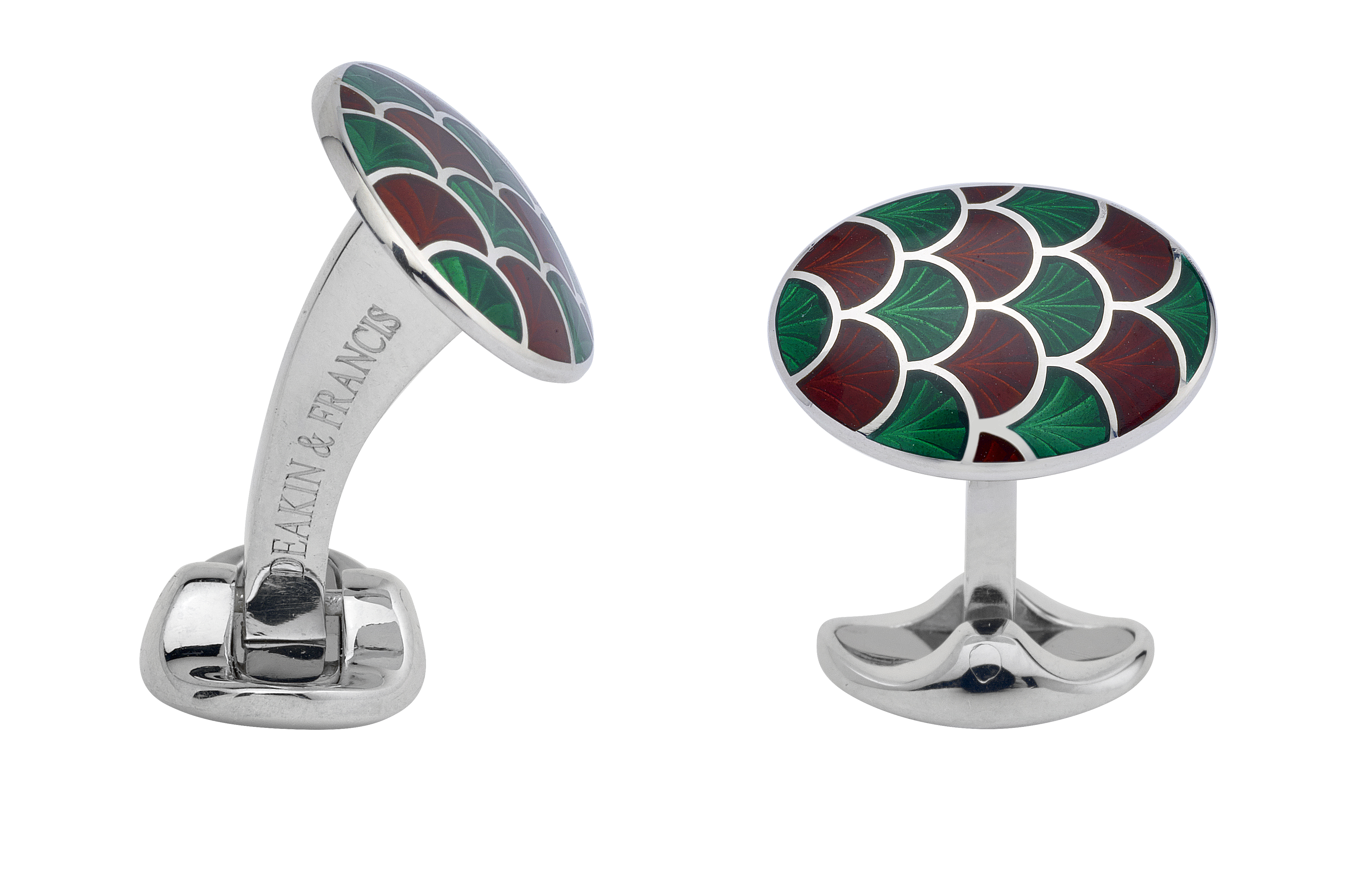 Deakin & Francis Vitreous Enamel Sterling Silver Oval Green And Maroon Cufflinks