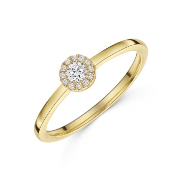18ct Yellow Gold Round Brilliant 0.15ct Diamond Halo Ring