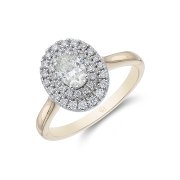 18ct Yellow Gold Oval Cut 0.50ct Diamond Double Halo Ring