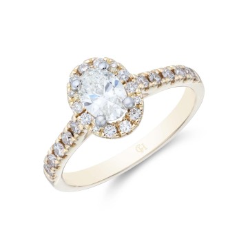 18ct Yellow Gold Oval Cut 0.80ct Diamond Halo Solitaire Ring