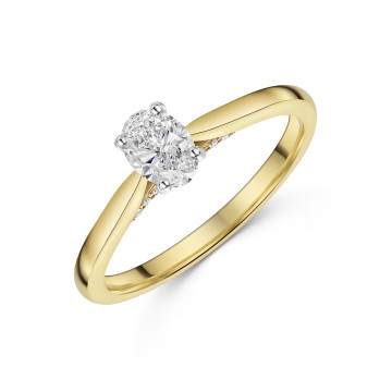18ct Yellow Gold Oval Cut 0.40ct Diamond Solitaire Ring with Diamond Accent
