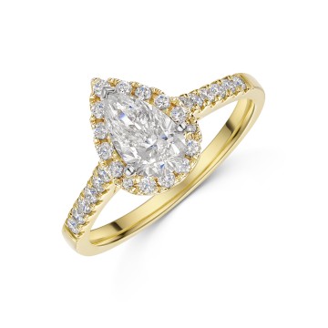 18ct Yellow Gold Pear Cut 1.10ct Diamond Halo Solitaire Ring