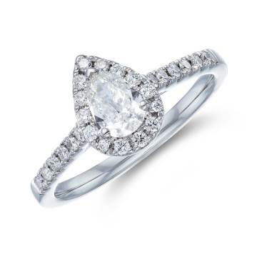 Platinum Pear Cut 0.70ct Diamond Halo Ring