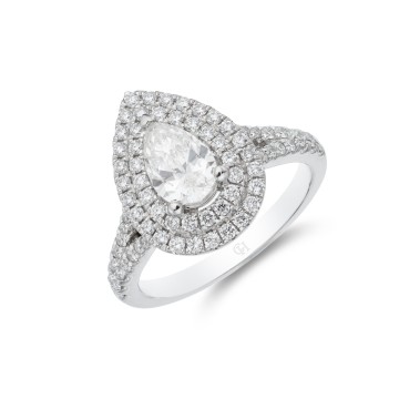 Platinum Pear Cut 0.75ct Diamond Halo Solitaire Ring