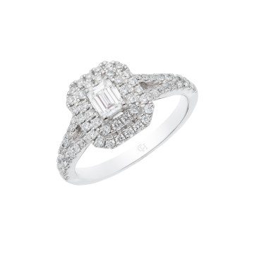 Platinum Emerald Cut 0.33ct Diamond Halo Solitaire Ring