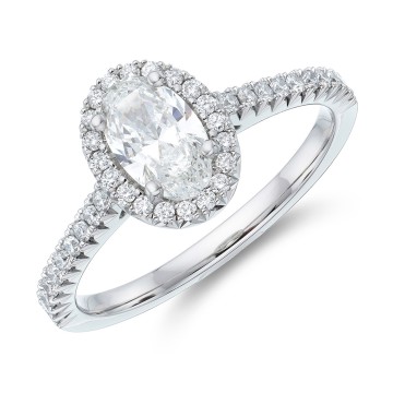 Platinum Oval Cut 1.15ct Diamond Halo Solitaire Ring