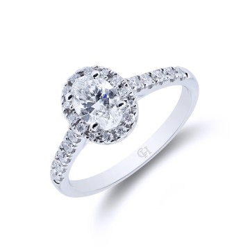 Platinum Oval Cut 0.75ct Diamond Halo Ring