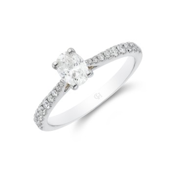 Platinum Emerald Cut 0.75ct Diamond Halo Solitaire Ring