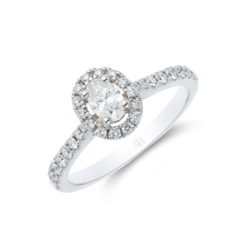 Platinum Oval Cut 0.33ct Diamond Halo Solitaire Ring