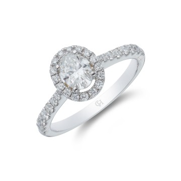 Platinum Oval Cut 0.33ct Diamond Halo Solitaire Ring