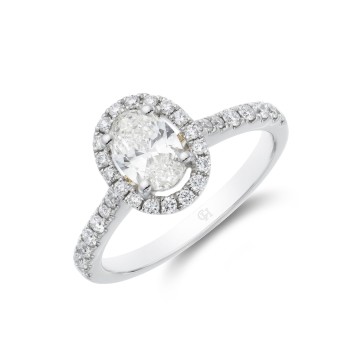 Platinum Oval Cut 0.75ct Diamond Halo Solitaire Ring 