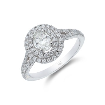 Platinum Oval Cut 0.75ct Diamond Halo Solitaire Ring 