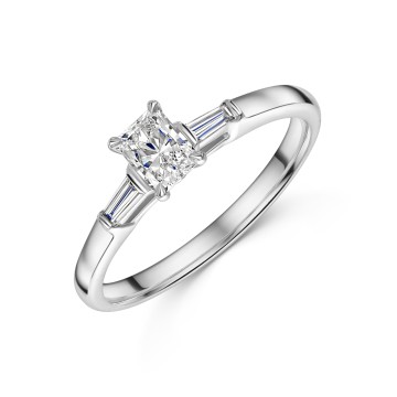 Platinum Radiant 0.40ct Diamond Solitaire Ring with Baguette Shoulders