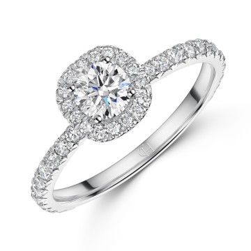 18ct White Gold Round Brilliant Cut 1ct Diamond Halo Solitaire Ring 