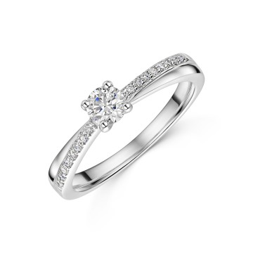 Platinum Round Brilliant Cross Over 0.33ct Diamond Ring with Diamond Set Shoulders
