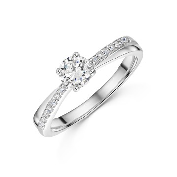 Platinum Round Brilliant Cross Over 0.50ct Diamond Solitaire Ring with Claw Set Shoulders
