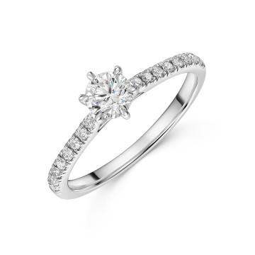 Platinum 6 Claw Tulip Set 0.50ct Round Brilliant Diamond Solitaire with Diamond Shoulders Ring
