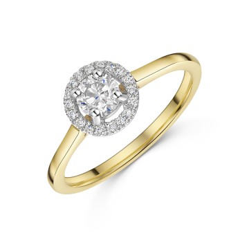 18ct Yellow Gold Round Brilliant 0.40ct Diamond Halo Ring