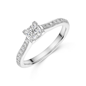 Platinum Princess Cut 0.50ct Diamond Solitaire Ring with Claw Set Shoulders