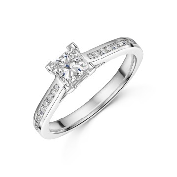 Platinum Princess Cut 0.75ct Diamond Ring with Channel Set Shoulders