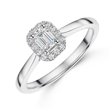 Platinum Emerald Cut 0.33ct Diamond Halo Ring