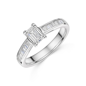 Platinum 0.50ct Emerald Cut Diamond Solitaire Ring with Diamond Set Shoulders