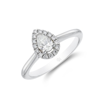 Platinum Pear Cut 0.33ct Diamond Halo Solitaire Ring
