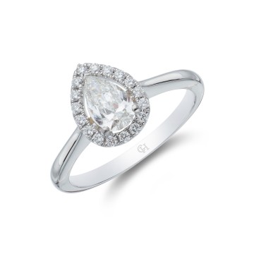 Platinum Pear Cut 0.33ct Diamond Halo Solitaire Ring