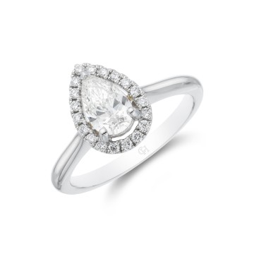 Platinum Pear Cut 0.75ct Diamond Halo Solitaire Ring