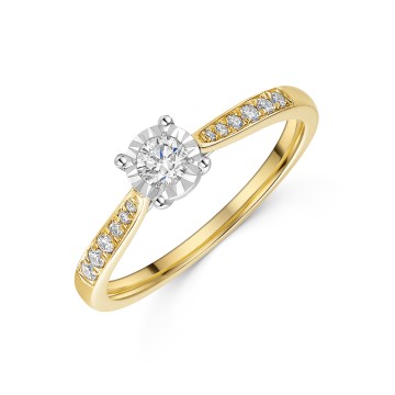 9ct Yellow Gold 0.25ct Round Brilliant Diamond Ring with Diamond Shoulders