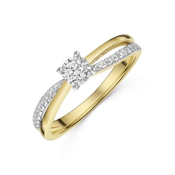 9ct Yellow Gold Round Brilliant 0.25ct Diamond Cross Over Solitaire Ring