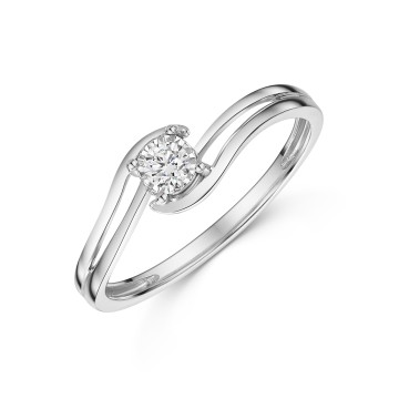 9ct White Gold Round Brilliant 0.10ct Diamond Twist Solitaire Ring