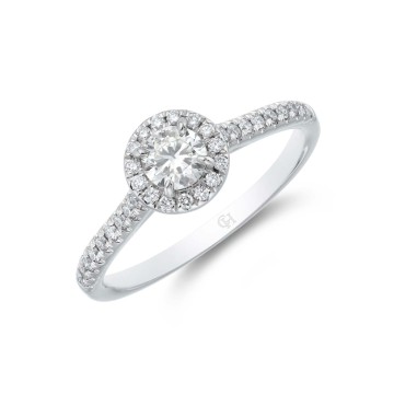 Platinum Oval Cut 0.75ct Diamond Halo Solitaire Ring 