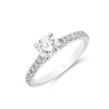 Platinum Pear Cut 0.75ct Diamond Halo Solitaire Ring