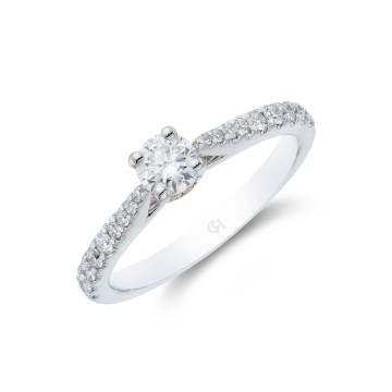 Platinum Pear Cut 0.75ct Diamond Halo Solitaire Ring