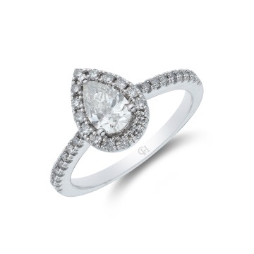 18ct White Gold Pear Cut 0.75ct Diamond Halo Ring