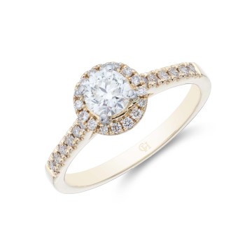 18ct Yellow Gold Brilliant Cut 0.75ct Diamond Halo Solitaire Ring