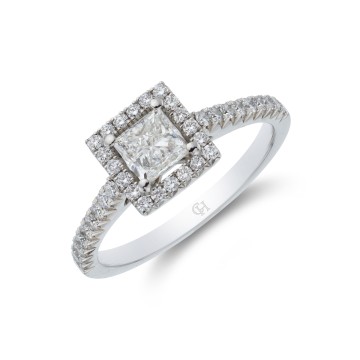 Platinum Princess Cut 0.85ct Diamond Halo Ring