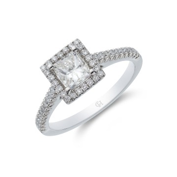 Platinum Princess Cut 1.15ct Diamond Halo Ring