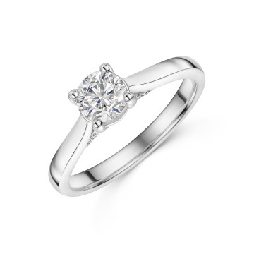 Platinum Round Brilliant U-Shape 0.75ct Diamond Solitaire Ring with Diamond Accent