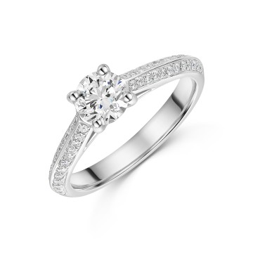 Platinum Round Brilliant 0.75ct Knife Edge Diamond Solitaire Ring with Claw Set Shoulders