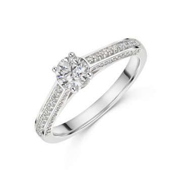 Platinum Round Brilliant 0.50ct Diamond Ring with Pave Set Shoulders