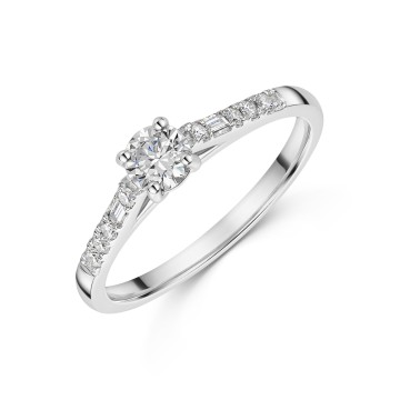 Platinum Round Brilliant 0.33ct Diamond Solitaire Ring with Mixed Cut Diamond Shoulders